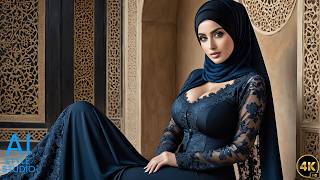 4K AI Art Lookbook Video of Arabian AI Girl ｜ A Beautiful AI Girl in Hijab and Black Hair