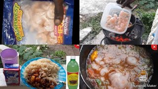 cooking Easy shrimp stew. Brazilian dish with seasoned rice (Jamaica style)