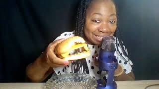 ASMR eating an eggplant sandwich