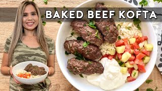 BAKED BEEF KOFTA KABOBS W/ YOGURT SAUCE | Easy Oven Version!