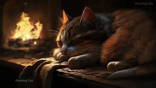 Fall asleep to the Purring of a Cat & Fireplace 🔥 Relax in Cozy Winter Hut, Fireplace sound