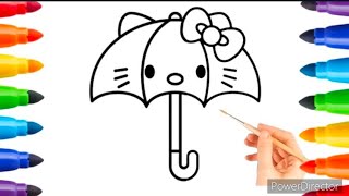 ☔How To Draw Hello Kitty Umbrella || Cute Drawing And Colouring For Kids