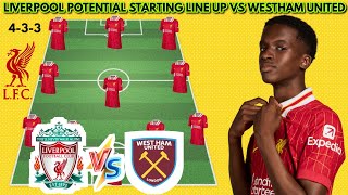 🚨 LIVERPOOL POTENTIAL STARTING LINE UP (4-3-3) VS WEST HAM UNITED 🔥 EFL CUP 2024/2025