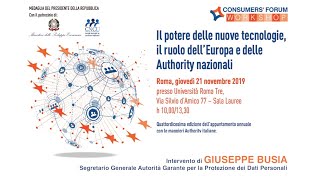 Intervento di Giuseppe Busia a Consumers' Forum Workshop, 21 novembre 2019