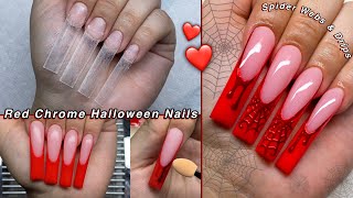 RED CHROME HALLOWEEN NAILS🕸 + HUGE LIFE UPDATE! HOW TO SPIDER WEB & DRIP NAIL ART! | Nail Tutorial