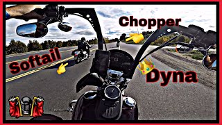 S&S 114 ci Custom Chopper riding with a Softail and Dyna