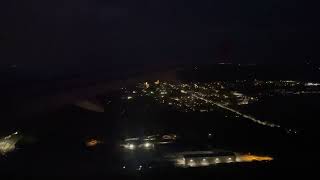 Austrian A320 night landing Vienna runway 29 - Wingview - Seat 25F