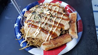 Okonomiyaki Japanese food grilled while RV camping High Sierras US 395