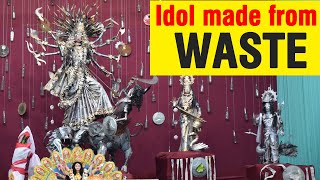 Unique Durga Idol made from scrap | theme pooja | Aradhana Park | Best durga puja of Delhi