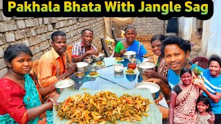 pakhala bhata eating | water rice with jangle sag |panta bhat |basi pakhala orissa