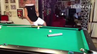 Sergio Andrusko demonstrates a freestyle frisbee and trick pool combo shot