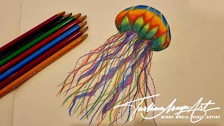 Ocean Themed Art - Step By Step Coloured Pencil Art - Drawing A Realistic Jellyfish