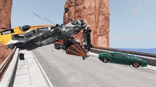 Cars vs Police Crash , Collapsing Bridge Pileup Car Crashes [ BestCrash ] Beamng Drive