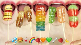 asmr JELLY TANGHULU EMOJI FOOD 💦🍔🥤🌈🍓🧡💚🦴🍓🍌 MUKBANG 젤리 탕후루 먹방 eating sounds