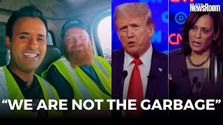 Vivek Ramaswamy Takes Garbage Truck to Trump Event! In Response to Biden’s Garbage Gaffe