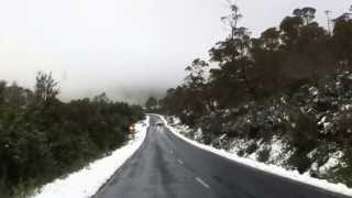 Cradle Mountain Road in snow.