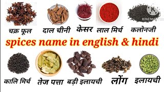 50 spices name in hindi and english| मसालों के नाम इंग्लिश और हिंदी मे| spices vocabulary