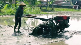 Proses Akhir ,Traktor Sawah Knalpot Nging Menghaluskan Lahan Panjang