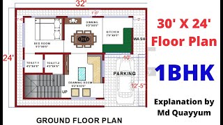 32'X24' Floor Plan - 768SFt - 1BHK, Best House Plan in Small Area - 10 lakhs total estimated budget.