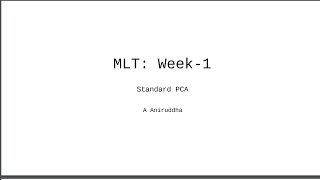 Week-1 | Tutorial | MLT