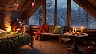 Winter Snowstorm In A Cozy Hut With Crackling Fire And Peaceful Piano Music - Relax, Sleep Or Study