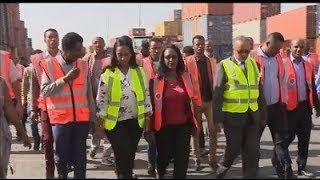 Adanech Abebe (MoR) and Dagmawit Moges (MoT) visit Modjo Dry Port, vow to increase efficiency