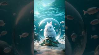 Cute rabbit goes to the turtle kingdom in the sea 🌊🐇🐢 #cute #rabbit #cuterabbit #turtle