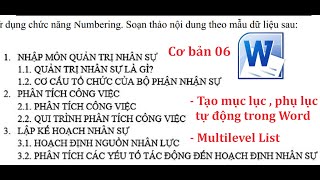 Học Word cơ bản Bài 6 / Cách tạo mục lục, phụ lục tự động trong word, #multilevel