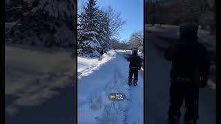 Snowmobile jumps driveway