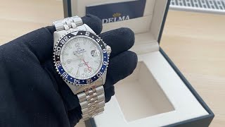 Men's Delma Watch Santiago GMT Meridian Silver / White 43MM Automatic