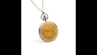 Amber necklace as a pocket watch design, made from 925 silver gold plated, Baltic geniue amber je...