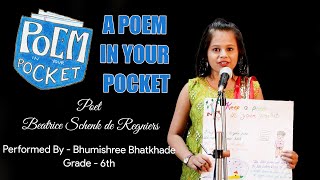 A POEM IN YOUR POCKET  | English Poetry | Performed by : Bhumishree Bhatkhade | Global Vision School