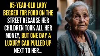 85-year-old lady begged for food on the street, but one day a luxury car pulled up next to her...