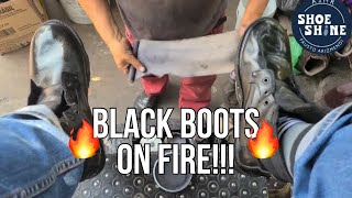 S7E63 🔥 Black boots on fire 🔥 #ASMR #shoeshine #faustoarizmendi