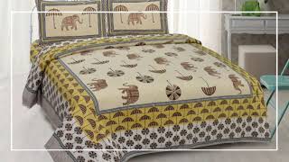 Traditional Barmeri Cotton Printed Bed Sheets With Pillow Cover at Wholesale Price