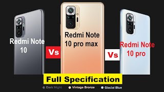 Specification of Redmi Note 10,Redmi Note 10 Pro & Redmi Note 10 Pro Max. HINDI