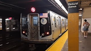 NYC Subway: IND Queens Blvd (E)(F)(M)(R) Trains action at Elmhurst Avenue (June 2024)