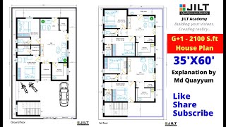 HOUSE PLAN - 35'X60' -233 sq.yard | G+1 Floor Plans - South Face