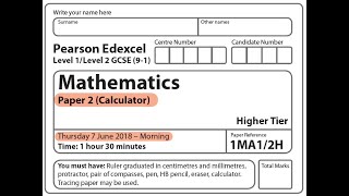 GCSE Mathematics June 2018 - Paper 2H (Calculator)