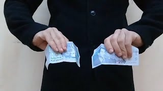 خدعة سحرية رائعة (تحويل ورقة بيضاء إلى ورقتيين نقديتين ) مع الشرح magic trick