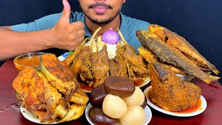 Eating Spicy Mutton Chaap Curry,Rohu Fish Fry,Fish Head,Fish Fry With Rice || Roshogollah Asmr Show