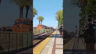 BNSF Port Stack train starts to stop on track 2 at #fullerton #bsnf #freighttrain #railfan