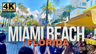 Walking Tour of Ocean Drive South Beach Miami Spring Break 2024 [4K]