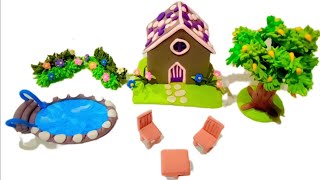 DIY How To Make clay miniature house, swimming pool, tree,chair, table @KeepVilla @Dolliyon