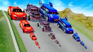 Big & Small Mcqueen EXE vs Big & Small Tow Mater EXE vs DJ CARS EXE vs DOWN OF DEATH in BeamNG.Drive