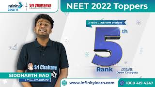 NEET 2022 topper Errabelly Siddharth Rao | AIR 5 | Sri Chaitanya NEET Champs