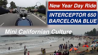 New Year Ride on Interceptor Barcelona Blue - Best beach in Kerala - Kovalam - Mini Californian vibe