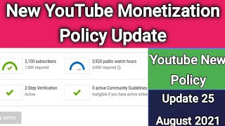 Youtube Policy Update || Enable 2 step Verification || Channel not Monetized without verification