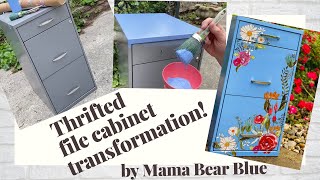 File cabinet makeover using DIY Paint & an IOD transfer, easy painting metal furniture upcycle!