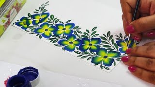 Beautiful Border Painting Design using One Stroke technique| fabric painting | Art & Crafts Ideas